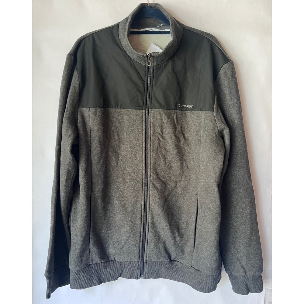 Calvin Klein Mens Full Zip Jacket L Gunmetal Heather‎ Cotton NWT